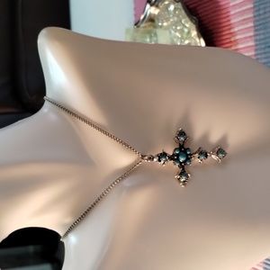 Blue Dot Accent Cross Vintage Necklace